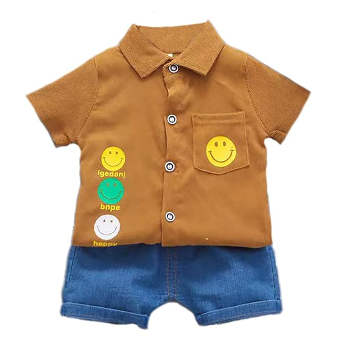 Bold N Elegant Boys Cute Cartoon Printed Jungle Friends Half Sleeve Cotton Shirt & Shorts for Infant Toddler Tween Boys