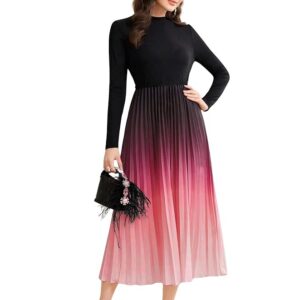 LITZO Dress for Women || Women’s Ombre Pleated Maxi Dress || Elegant Long Sleeve Gradient A‑Line Gown for Parties & Casual Outings || Lightweight Comfortable Casual Wear (T-L-19-20)